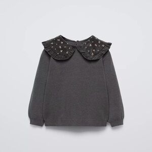 Kids Zara Gray Ruffled Collar Top